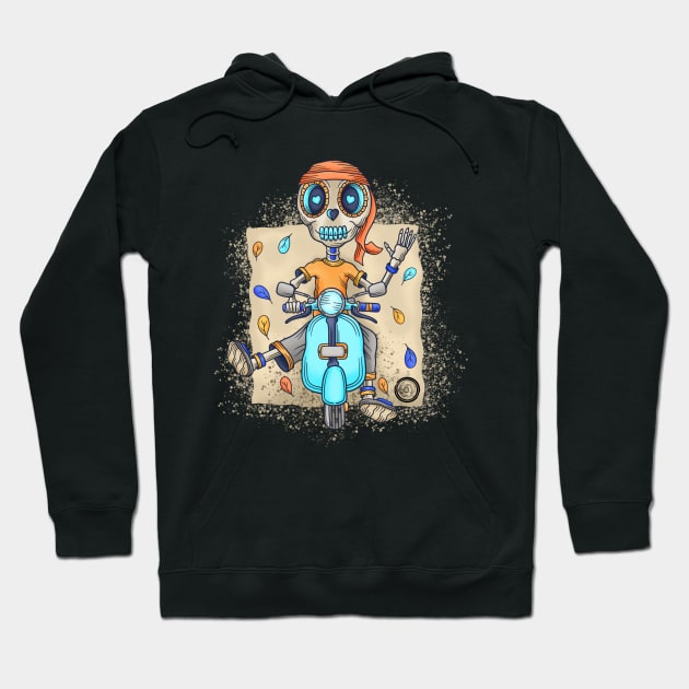 Indian Skeleton worker - Dia De Los Muertos - Scooter Ride Along Hoodie by Scriptnbones